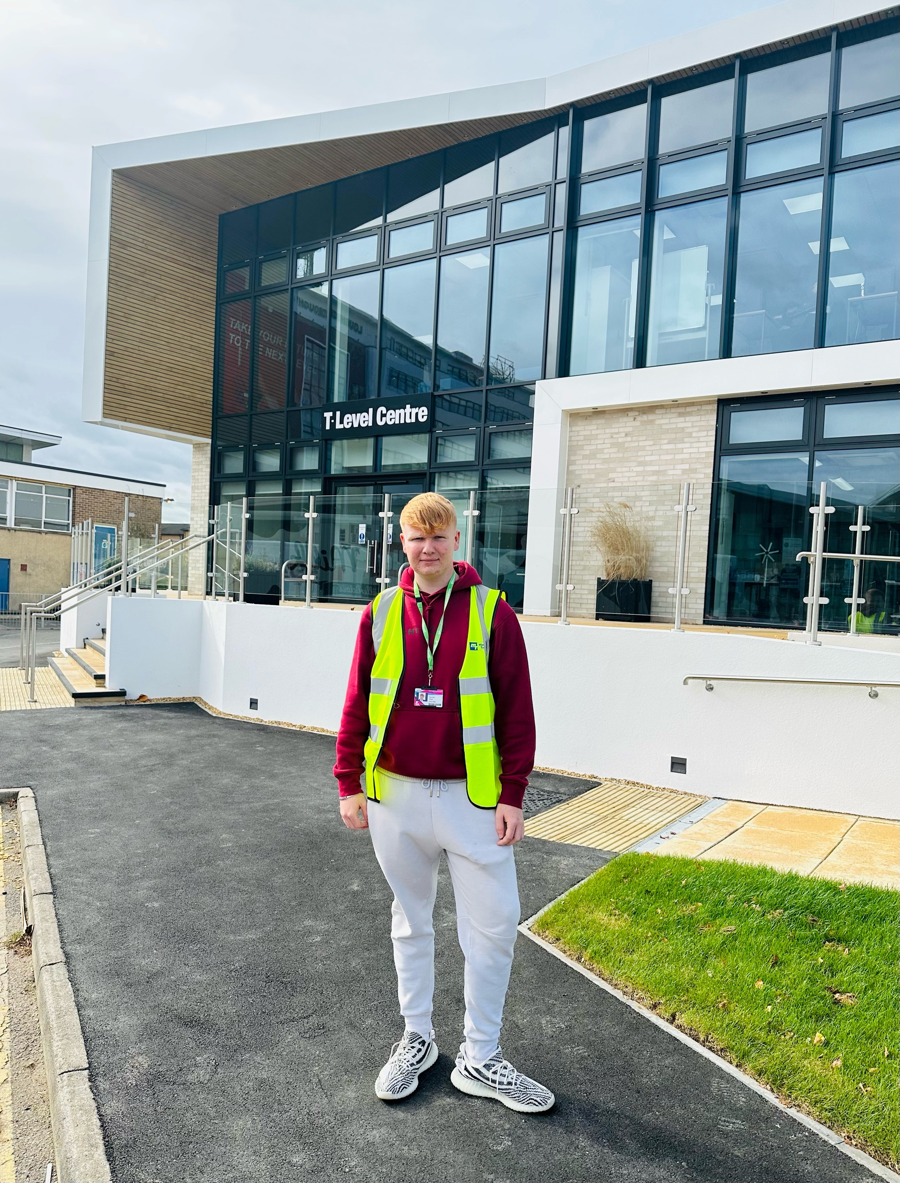 Ryan Kirk Stood Outside T Level Building at Loughborough College