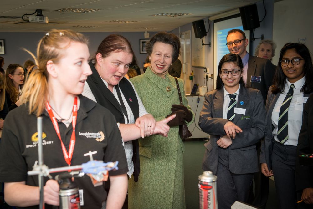 Princess Anne hears from Loughborough College Space students Abi, Katie and Hannah at WISE initiative launch