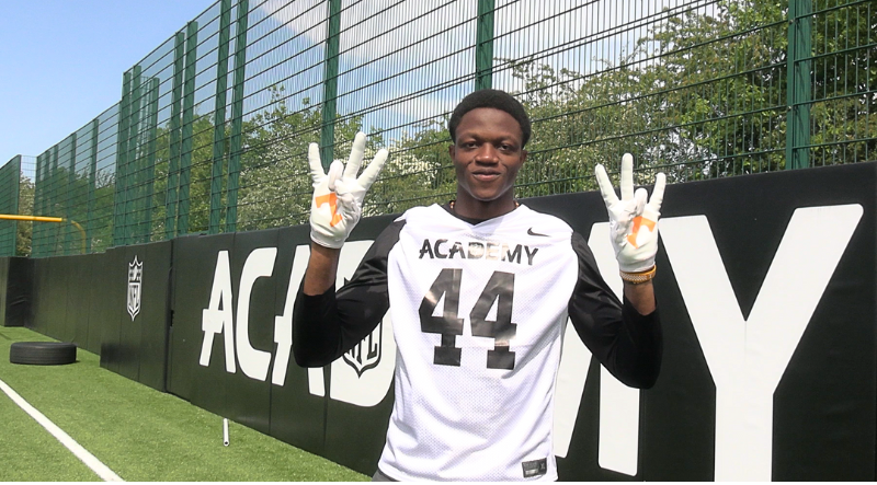 Emmanuel Okoye at the NFL Academy training field in Loughbrough