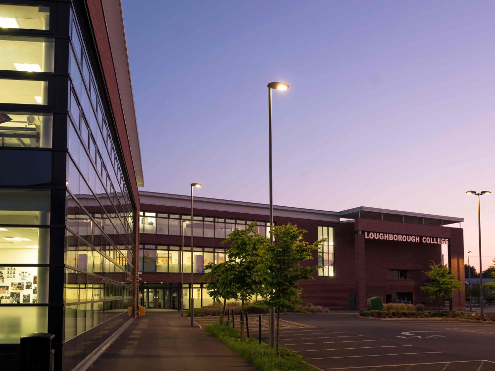 Loughborough College building by night