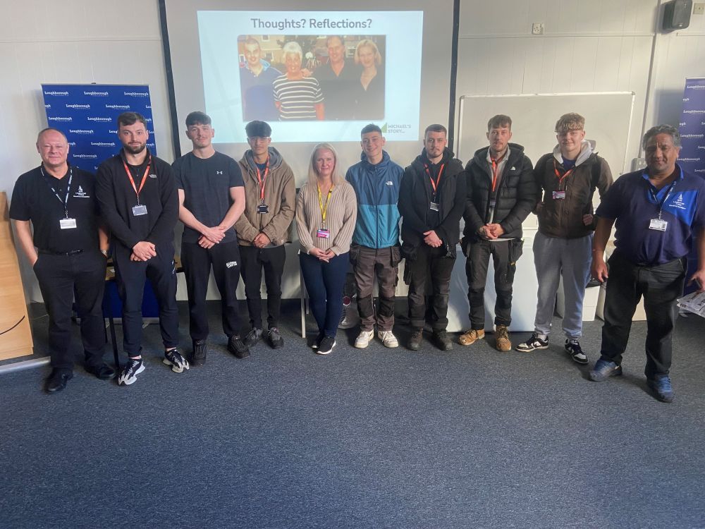 Guest speaker Louise Adamson pictured with JTL first year Electrical Apprentices and Electrical Installation lecturers